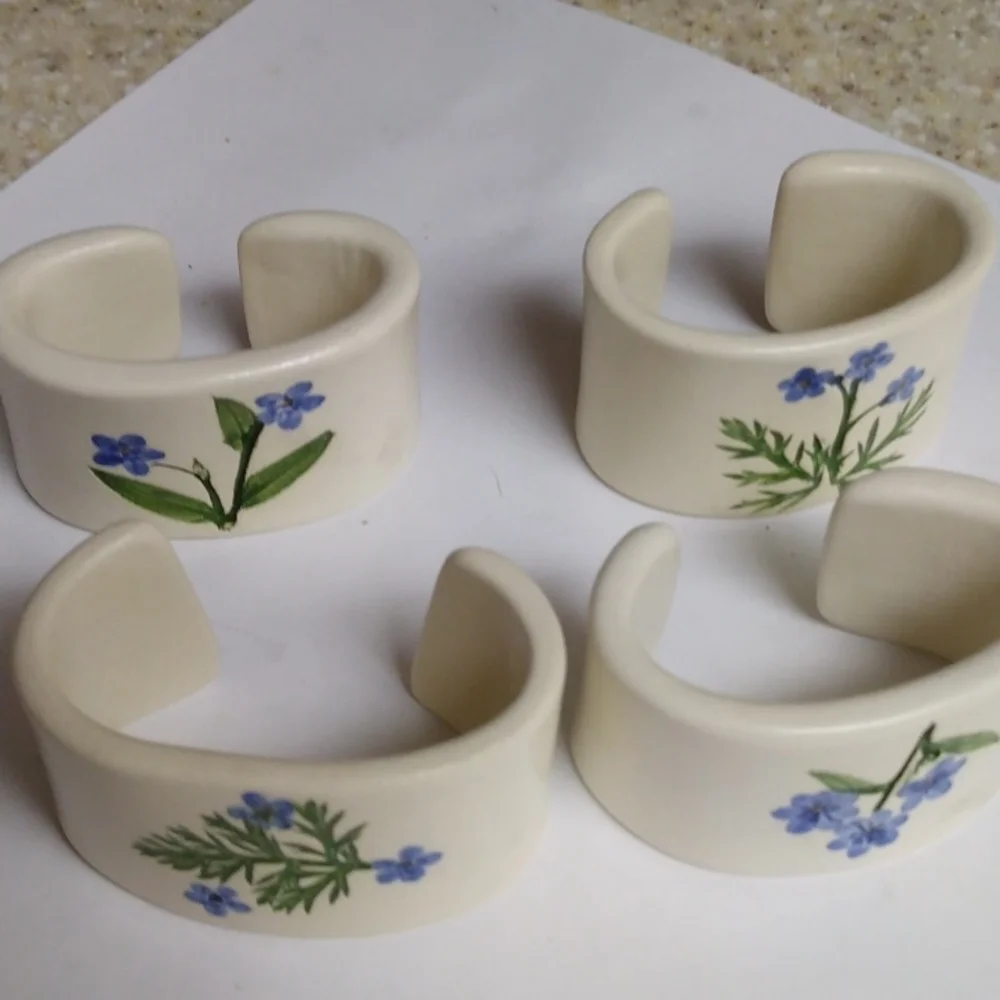 Set of Four Forget-Me-Not Flower Ceramic Napkin Holders